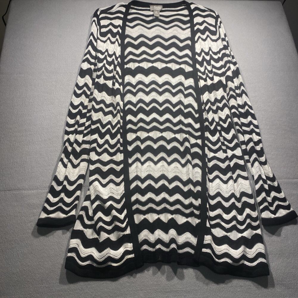 Travelers Collection By Chicos Open Cardigan Size Small Black/White